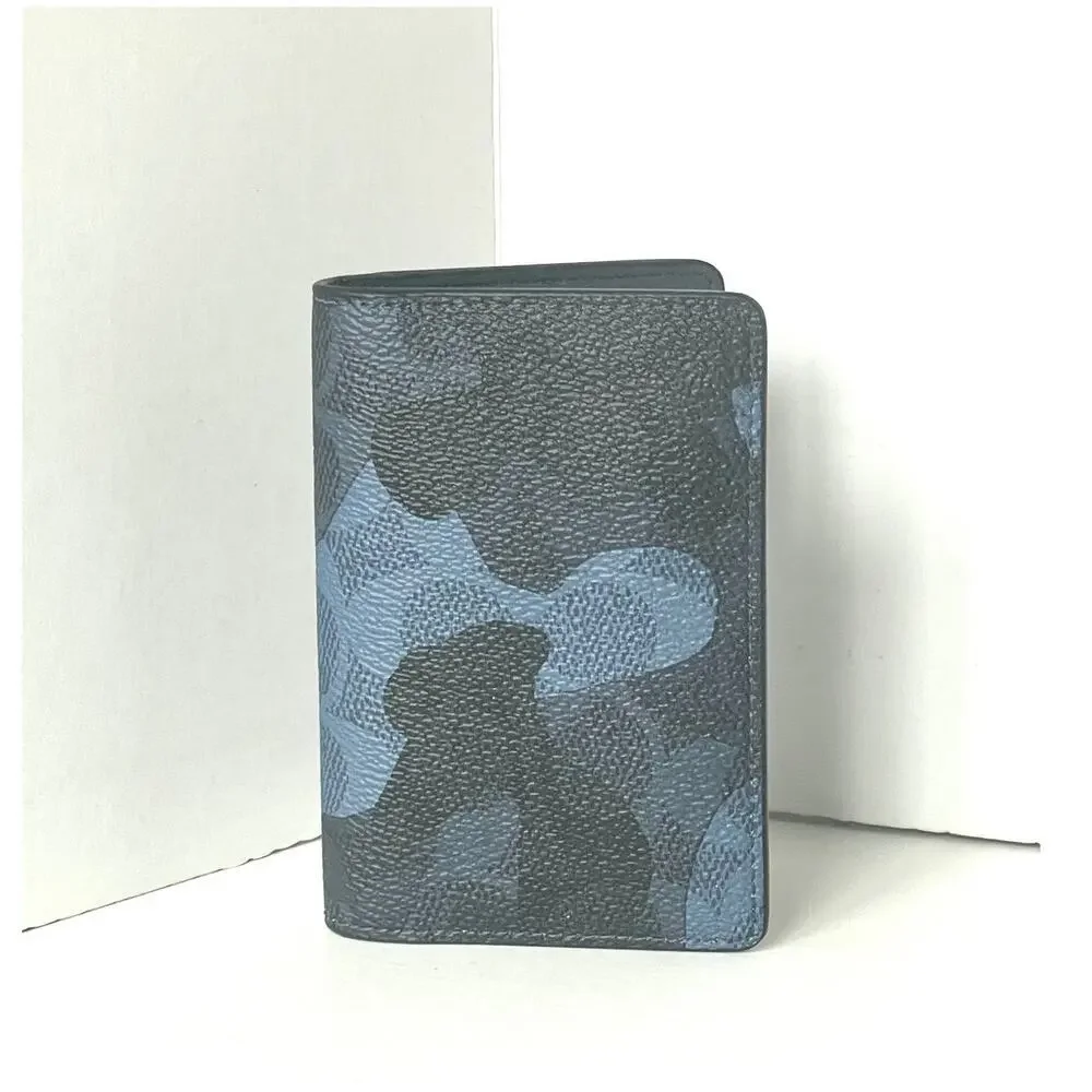 Coach Bifold Wallet Blue Signature Camo Print ID Card Case Mens CW216